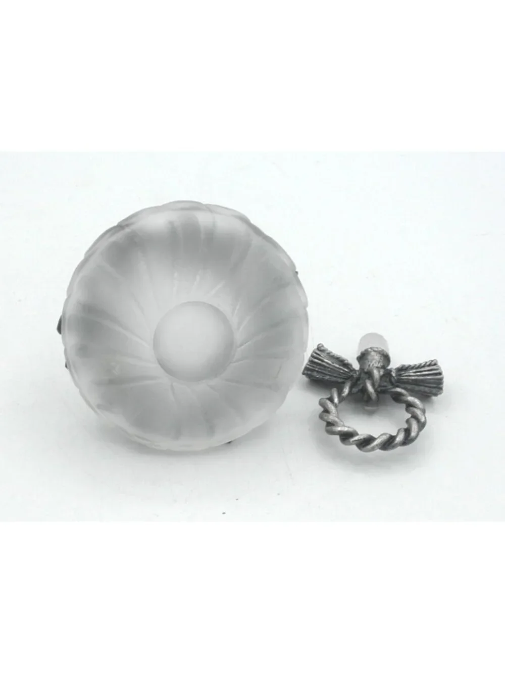 Vintage Clear Frosted Glass Vanity Bottle With Pewter Embellishments & Stopper